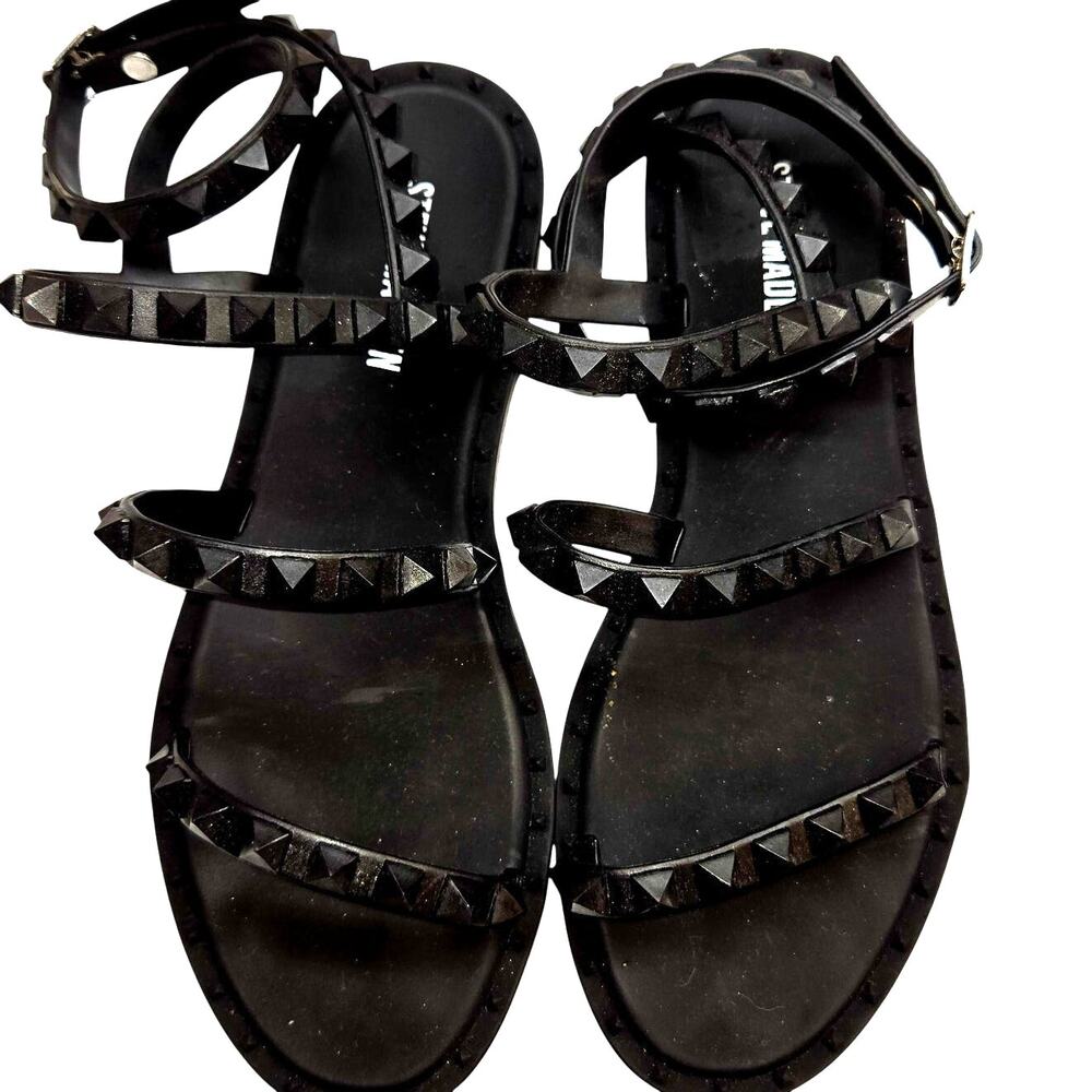 Steve Madden 5 Girl's Studded Black Flat Women's Sandal Shoe